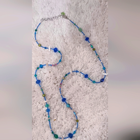 🍧🌈 Handcrafted Beaded Long Necklace Made With Real Pearl 32" W/ 2" Extender 🦋 - Picture 2 of 4
